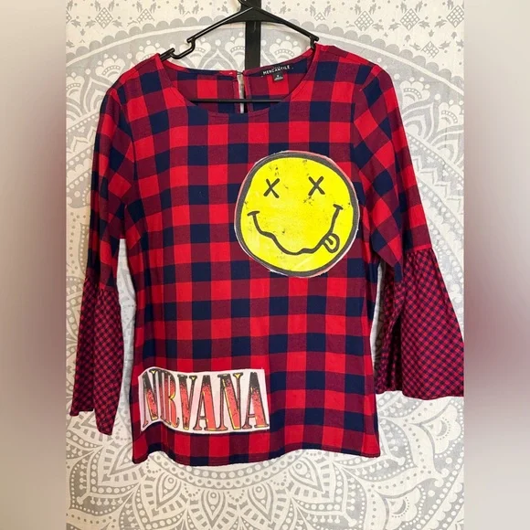 NIRVANA Red and Black Plaid Shirt DIY One Of A Kind! - Picture 1 of 4